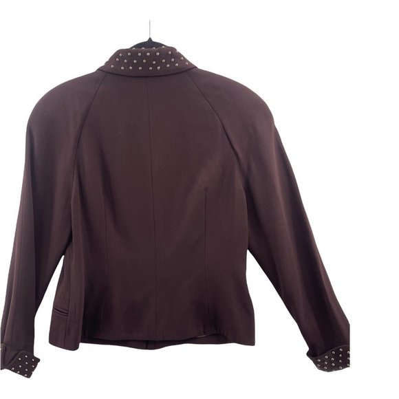 Studded Collar Brown Blazer Jacket Cropped Career Chic - Picture 2 of 7